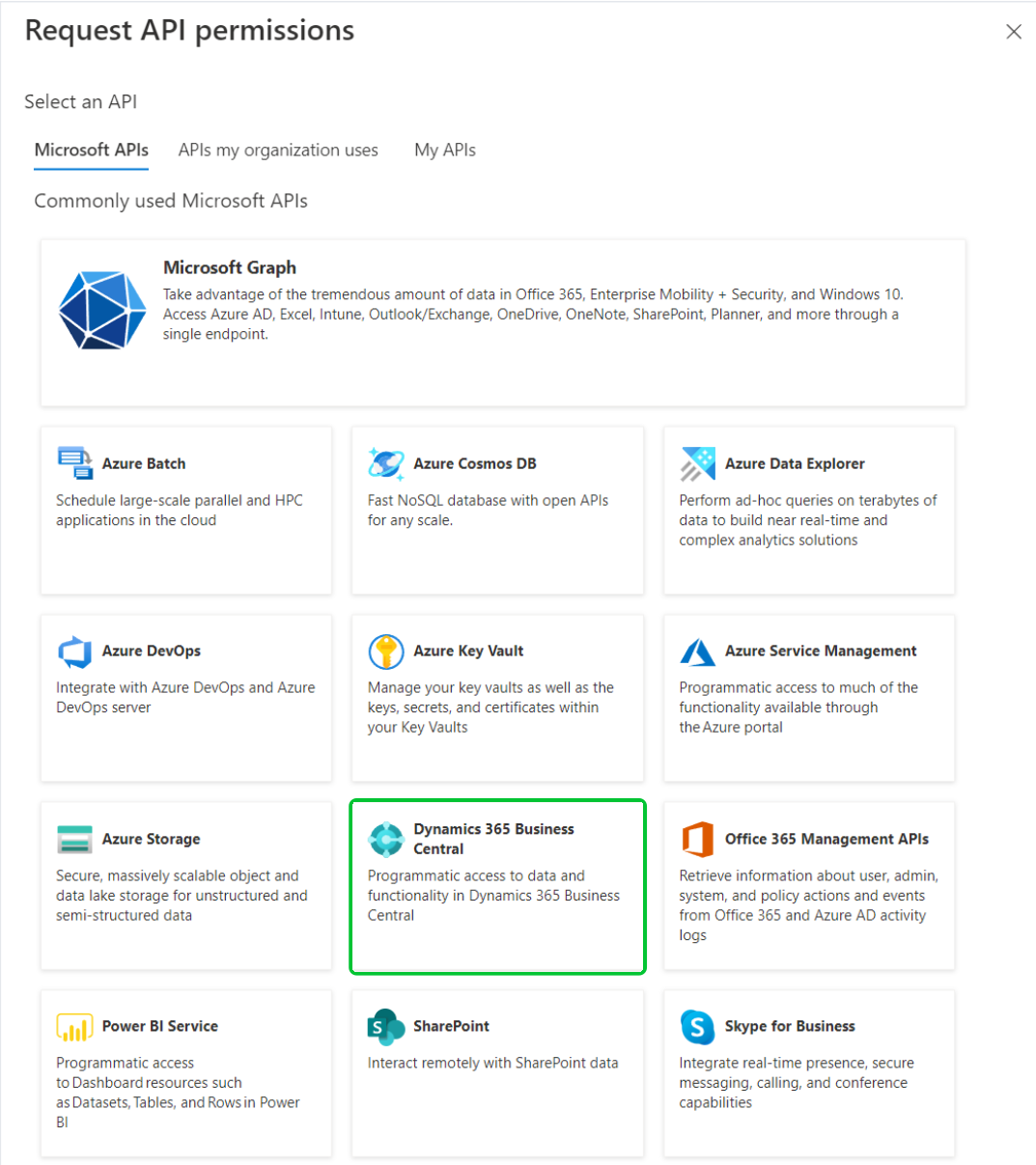 Välj Dynamics 365 Business Central API