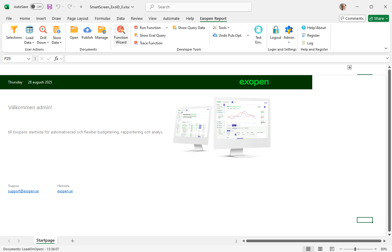 Exopen Report - Excel add-in interface