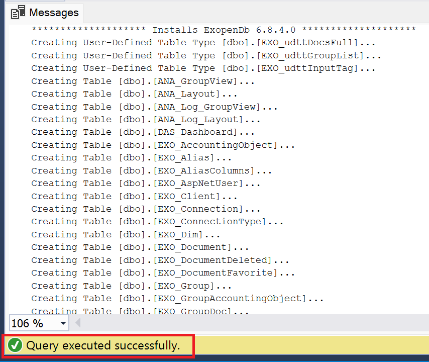 Skapa databas Script kontroll