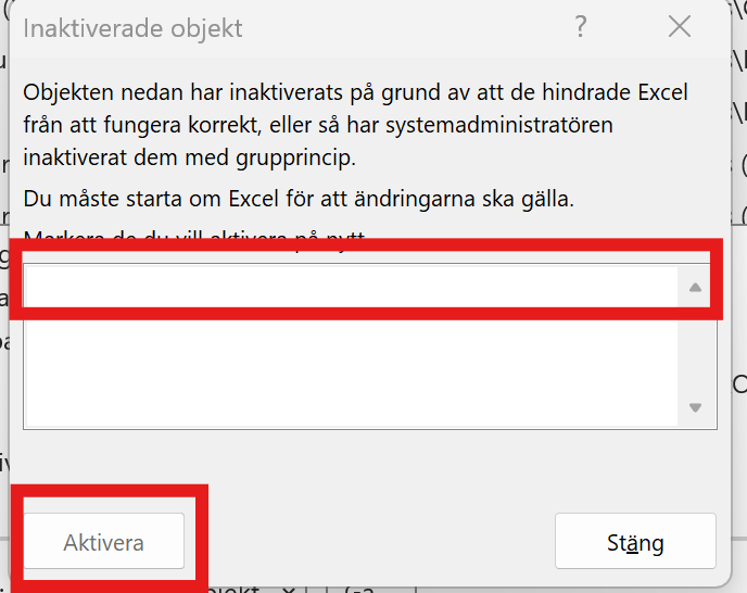 Avstängda programtillägg aktivera