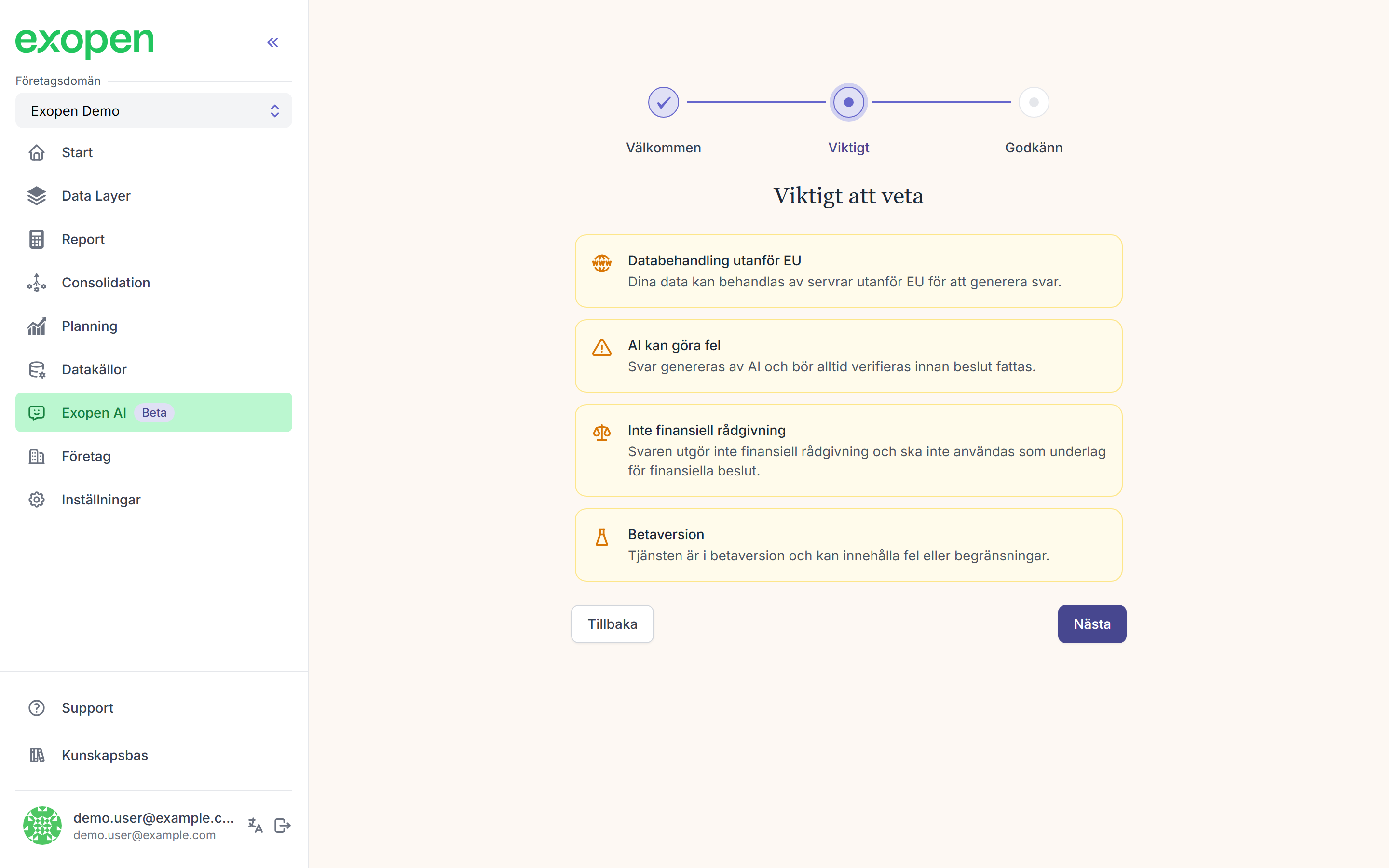 Introduktionssteg 2: fyra kort med viktig information