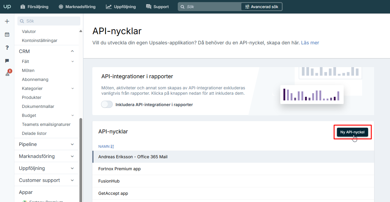 Upsales API-nycklar