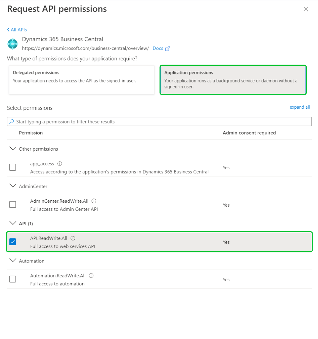 Confirm API permissions
