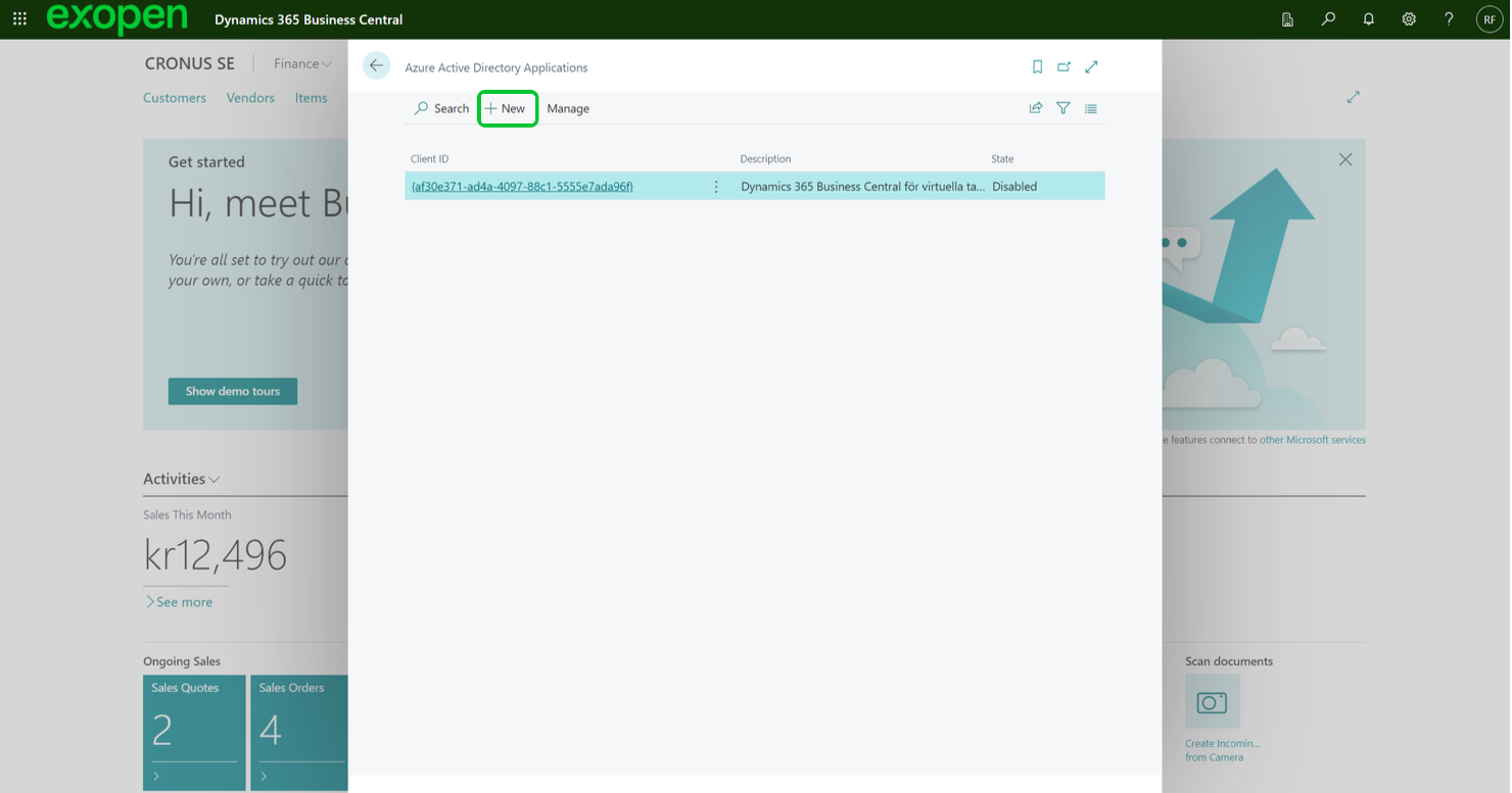 Create new AAD application