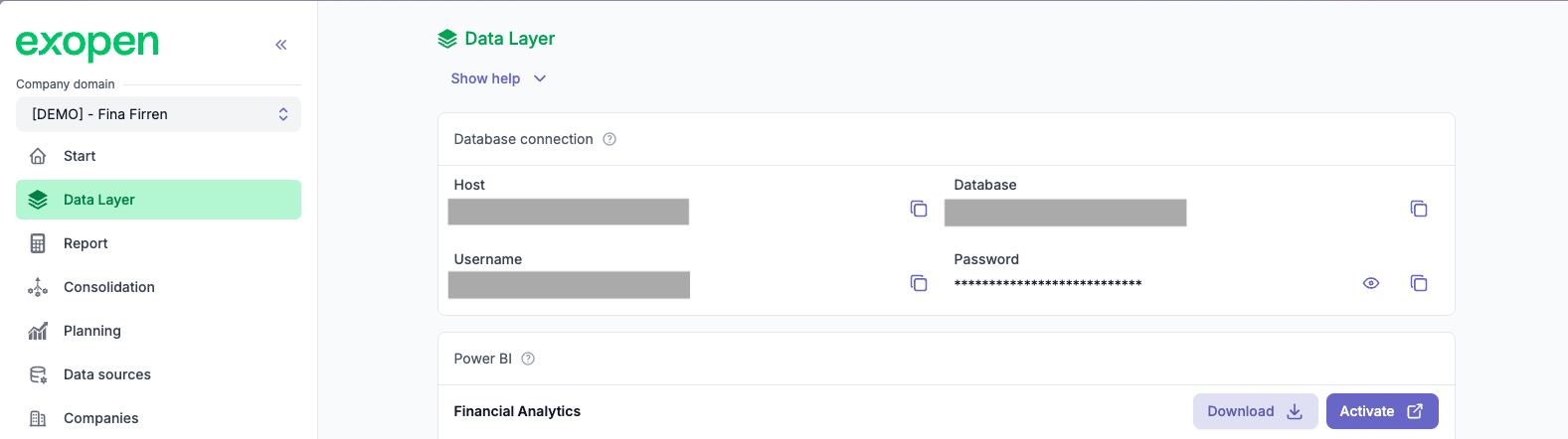 Information about your SQL user in the Portal
