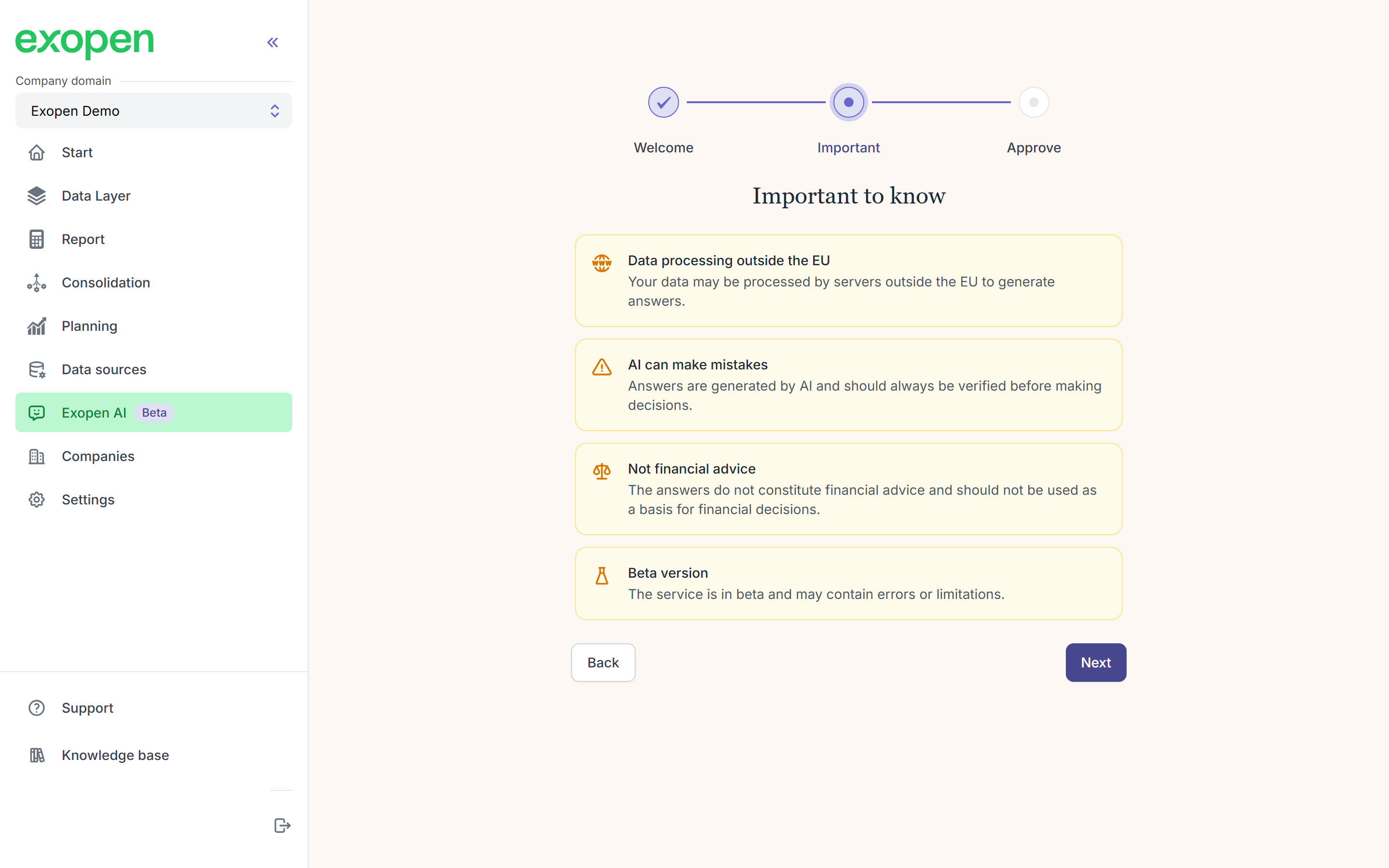 Onboarding step 2: four cards with important information