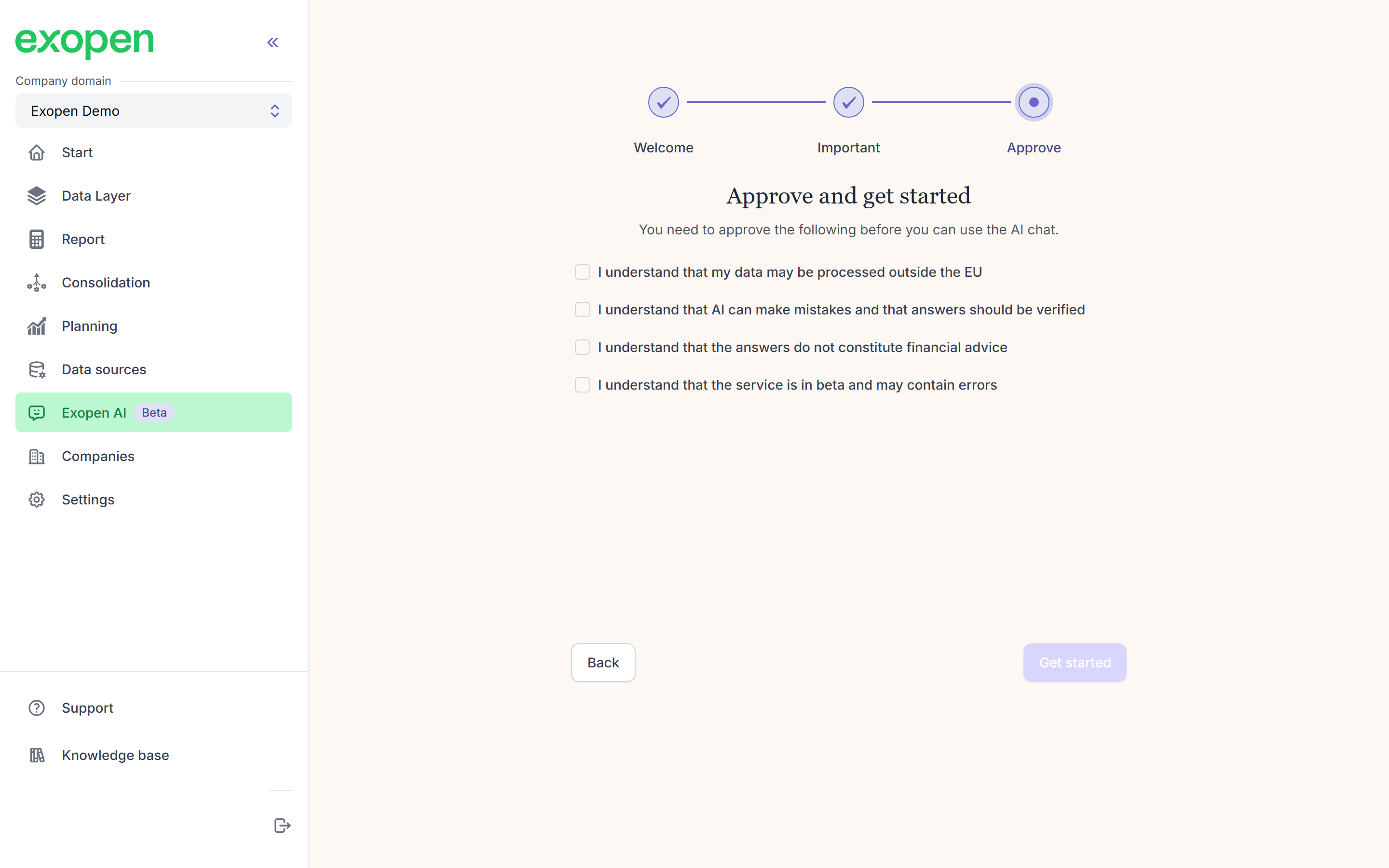 Onboarding step 3: four checkboxes to tick before you can start