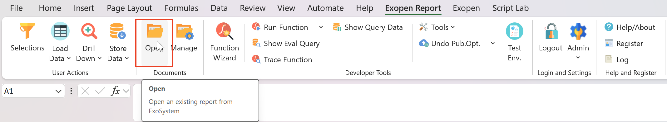 Open report button
