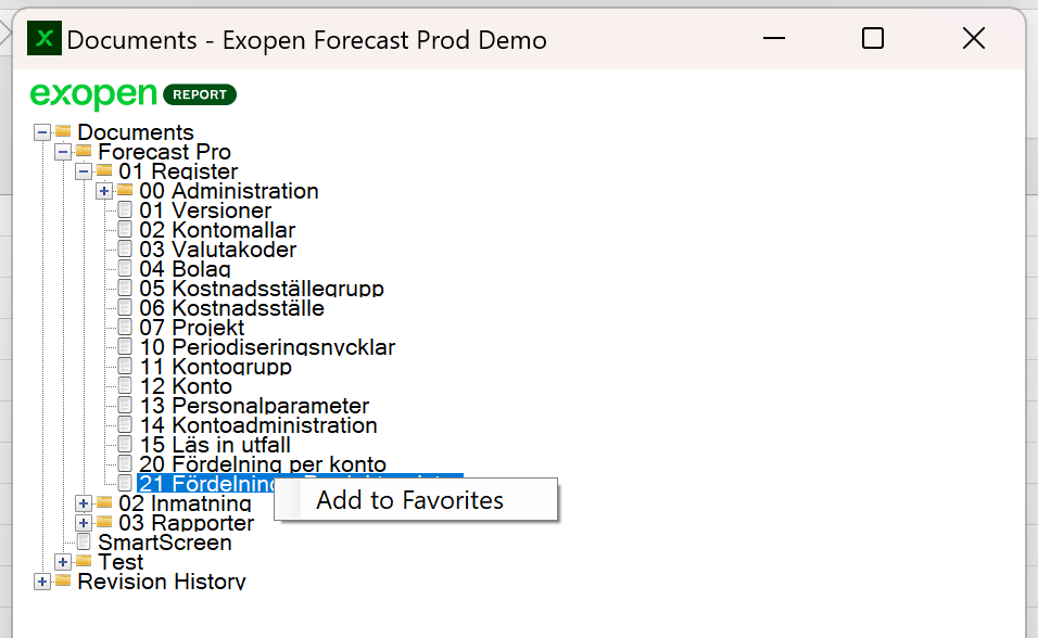 Open report dialog